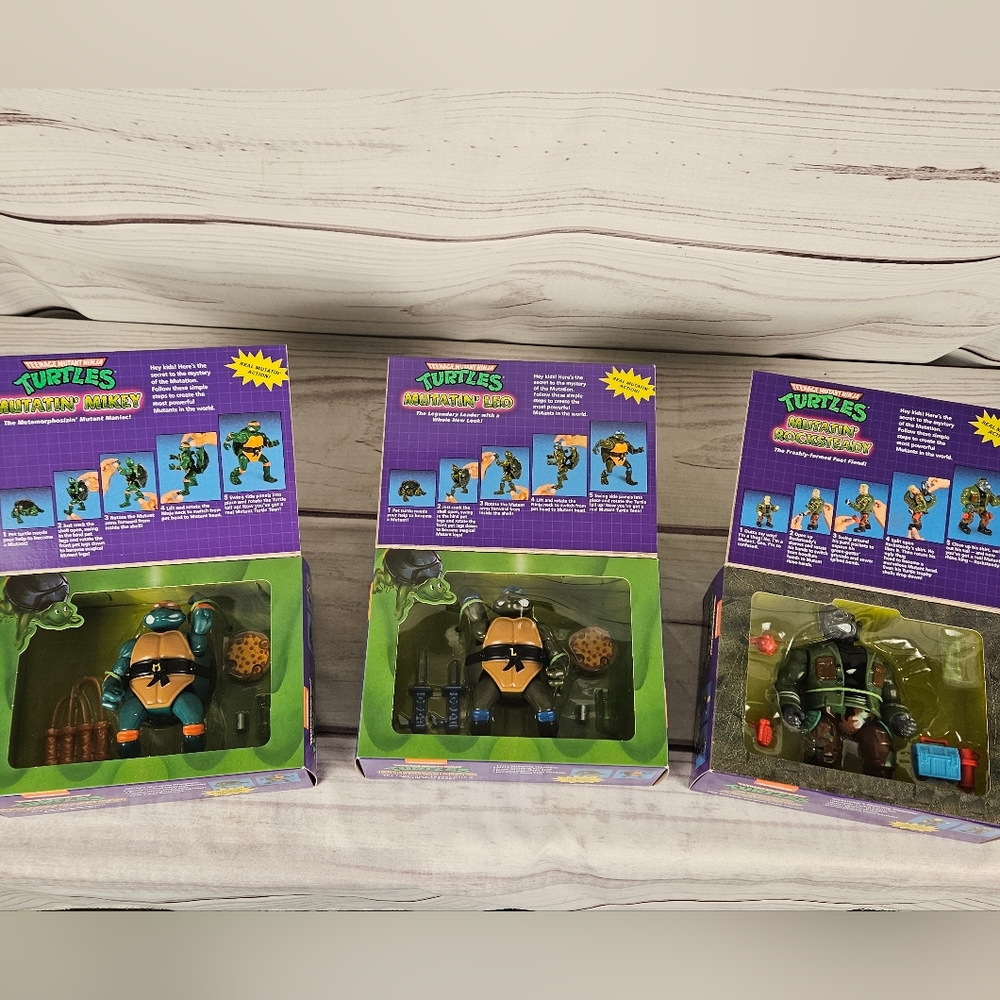 Teenage Mutant Ninja Turtles Mutant Leo, Mikey, and Rocksteady Action Figures